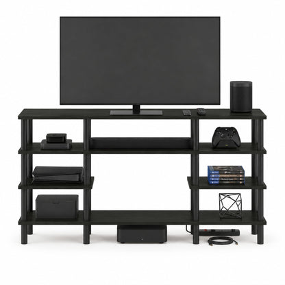 Furinno TURN-N-TUBE TV Stand, 4-Tier Multipurpose Wide Shelf Entertainment Center, TV Console for TV up to 55 Inch, for Living Room, Bedroom, Espresso