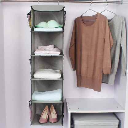 BrilliantJo Hanging Storage with 5 Shelves Set of 2 Wardrobe Closet Organiser, Storage Shelves Unit with 6 Pockets for Clothes - Grey 108H x 30W x 30L