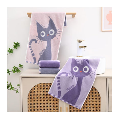 ISABELLA MOON 2PCS Children's Facial Towel, Kids Washcloth Towels, Cotton Kids Face Towels, Cute Kitty dog Hand Towel Set