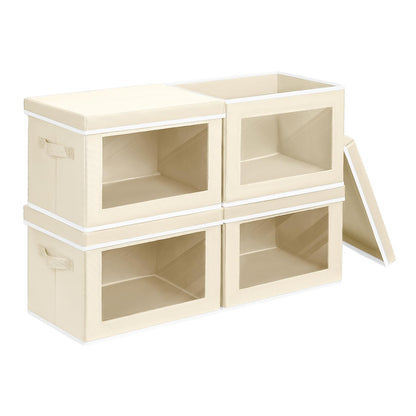 Homsorout Fabric Storage Boxes with Lids & Clear PVC Window Beige 4 Pack