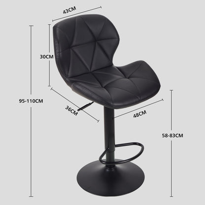 WangPangzi Bar Stools Set of 2 Bar Chairs,Modern Height Adjustable Kitchen Stools With Backs, Swivel Faux Leather Kitchen Island Chairs(All Black)