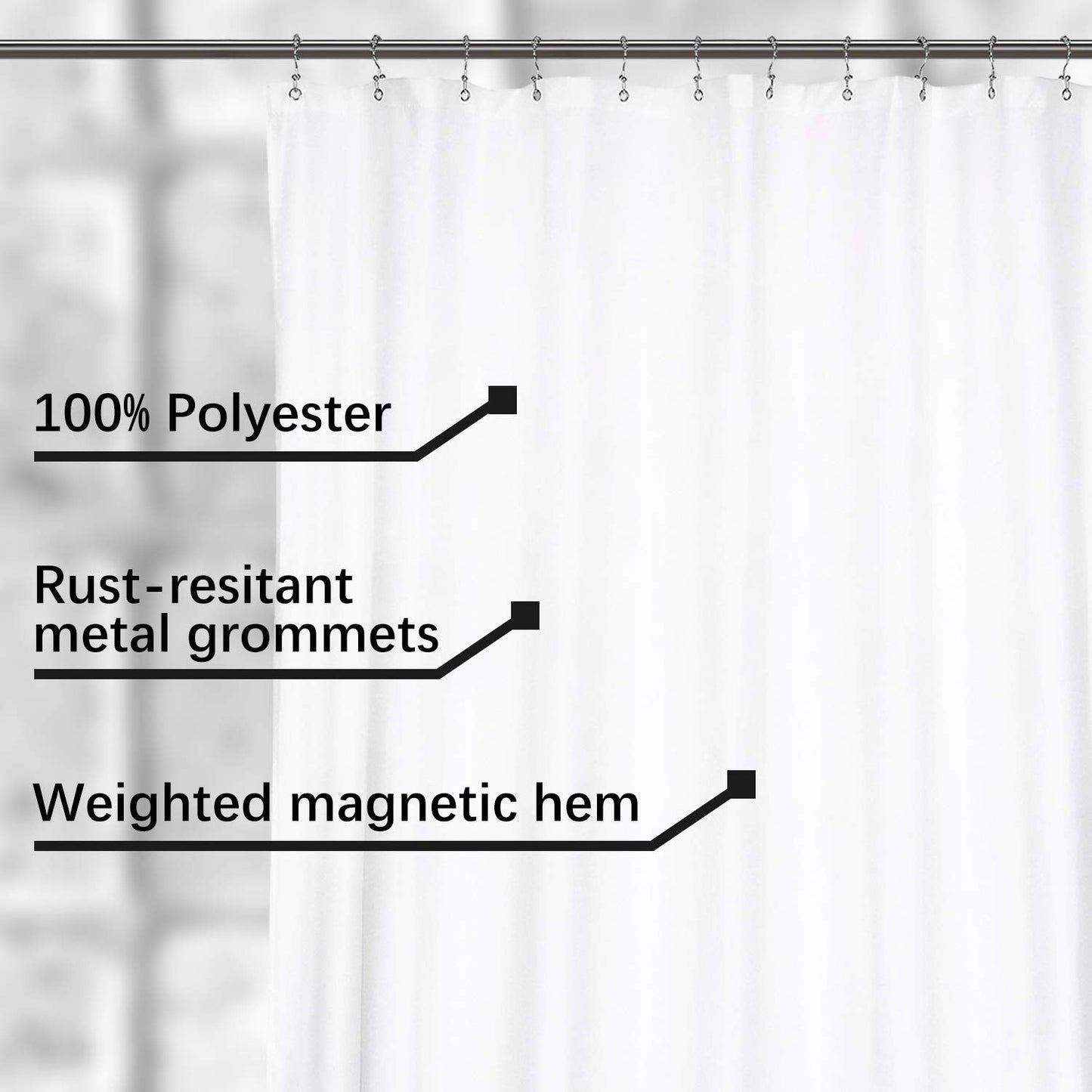 N&Y HOME Extra Wide Extra Long Fabric Shower Curtain Liner 108 x 84 inch, Hotel Quality, Washable, White Spa Bathroom Curtains with Grommets, 108x84