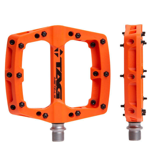 TAG Metals T3 Nylon MTB Pedals 9/16" Axle ? Durable, Lightweight Platform Pedals with Anti-Slip Pins, Ideal for Mountain Biking and BMX (Orange)