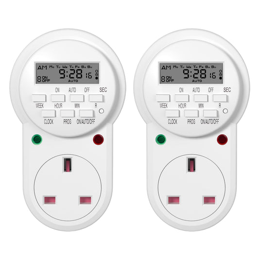 HBN Digital Programmable Plug-in Timer Socket, 24 Hours/7 Day Weekly Electronic Light Timer Plug with 9 On-Off Programs and Anti-Theft Random Function