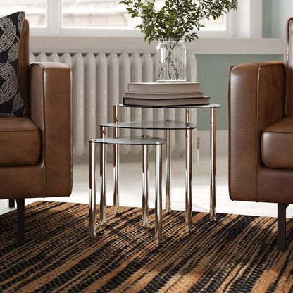 ASPECT Arena Set of 3 Nesting END Side Table-Clear Glass,Chrome Legs, 48x48x46 cm