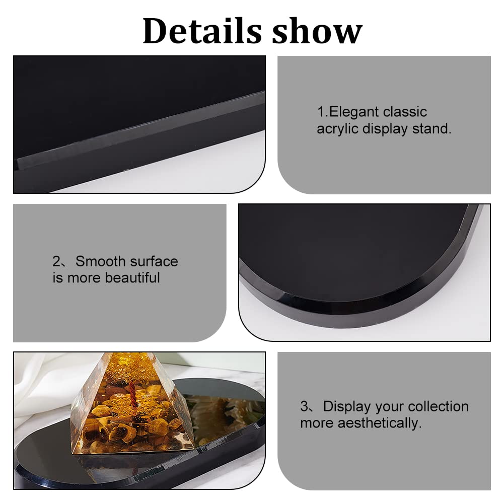 FINGERINSPIRE Acrylic Oval Beveled Display Base 15x7.6x1.4cm (LxWxH) Black Acrylic Jewelry Display Stand for Home Decor Showing Photography Props