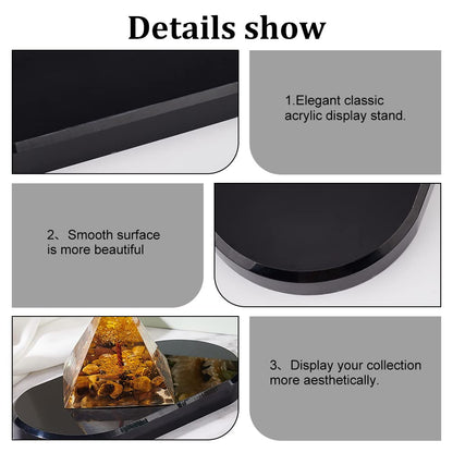 FINGERINSPIRE Acrylic Oval Beveled Display Base 15x7.6x1.4cm (LxWxH) Black Acrylic Jewelry Display Stand for Home Decor Showing Photography Props