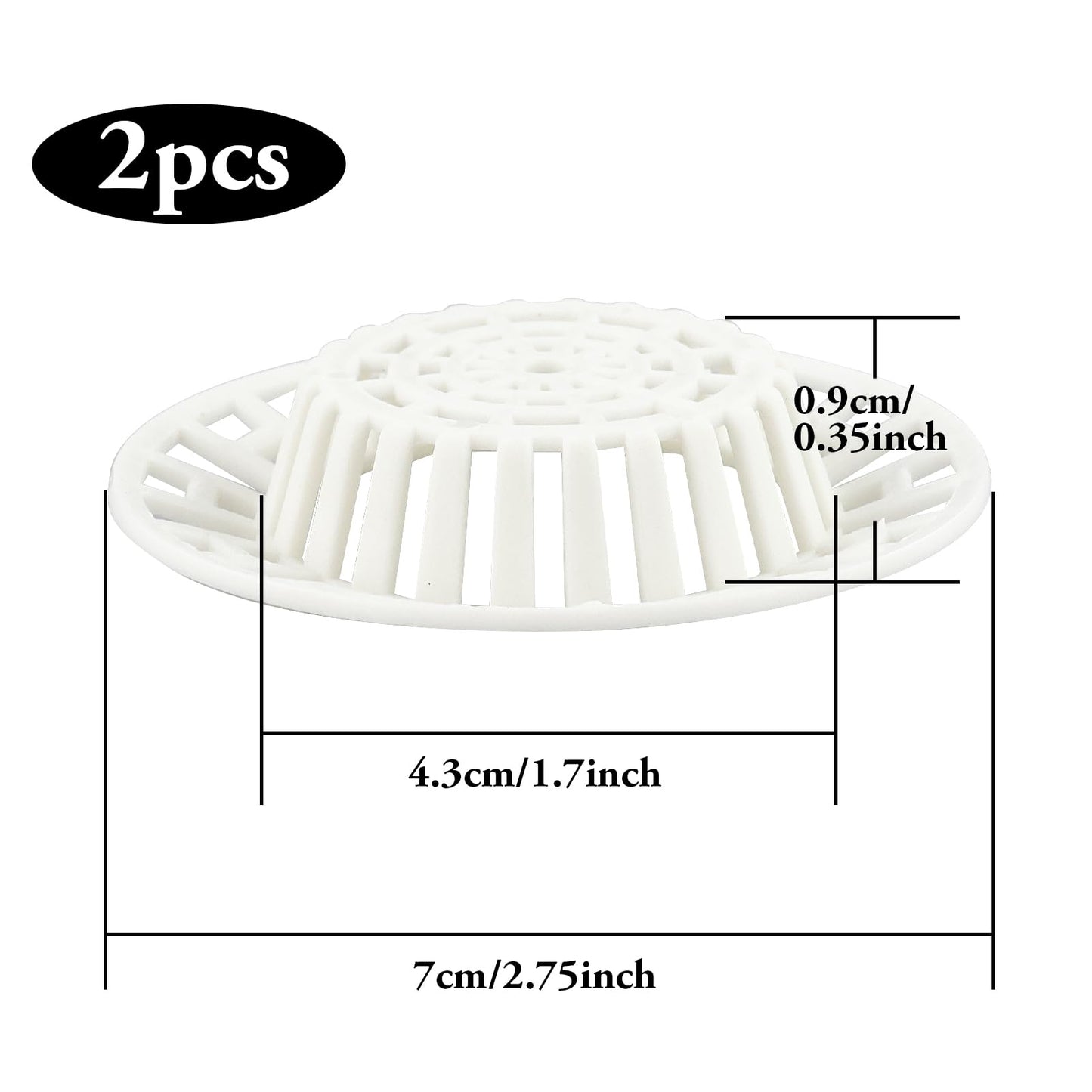 2 Pcs Plastic Sink Strainer, White Drain Hair Catcher Hair Plug Hole Plastic Lightweight Sink Filter Hair Trap Catch Waste Filter Plug Drain Filter