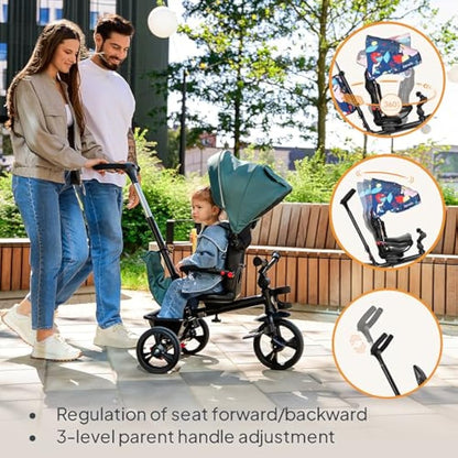 LIONELO Haari 2in1 Kids Tricycle Stroller for Toddlers 1-5 Years Up to 25kg Parent Steering Control Swivel seat Three Wheeler Bike Harness Canopy Basket Cup Holder Robust Frame Durable Wheels