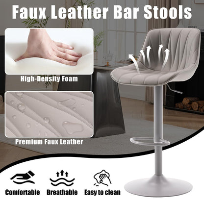 YOUNIKE Bar Stools Set of 2, Modern Upholstered Faux Leather Barstools with Back, Swivel Tall Adjustable Counter Height Bar Chairs, Entirely Gray