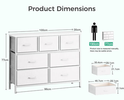 Coleshome Chest of Drawers Bedroom with 7 Drawers, Fabric Drawers, White