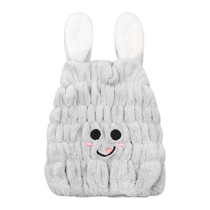 Jagowa Hair Dry Hat Wrap Towel Cute Cartoon Ear Fleece Quick Drying Bath Cap Hair Turban Cap for Women Adults or Kids Girls(Pink, White, Grey)