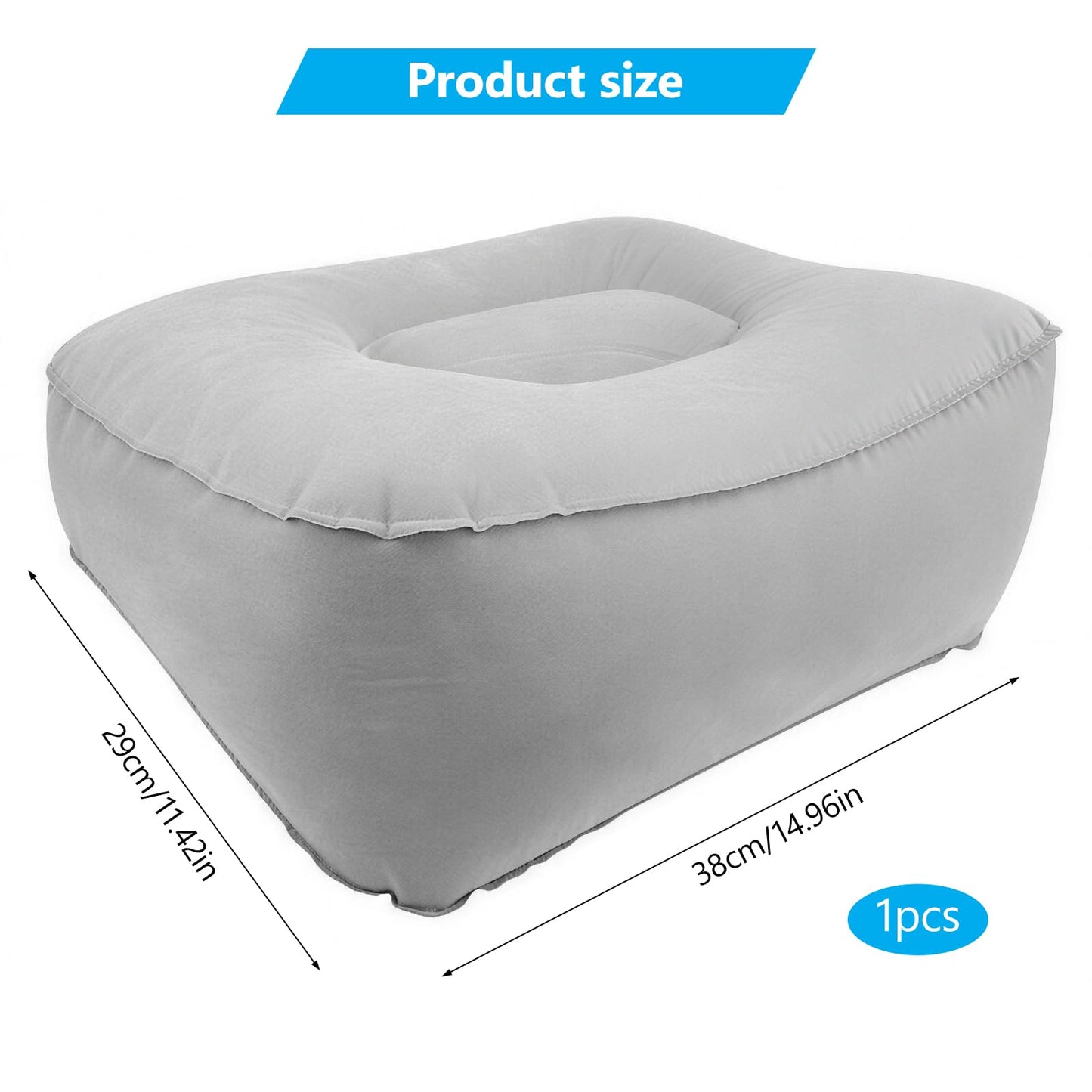 Inflatable Foot Rest for Plane, Pillow Travel Foot Cushion, Gray
