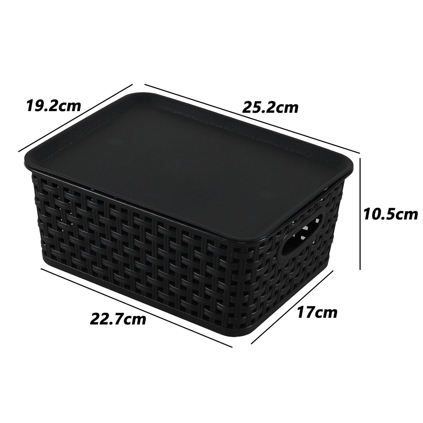 Innouse 6 PCS Small Plastic Woven Storage Basket with Lid for Desktop Black