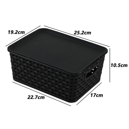 Innouse 6 PCS Small Plastic Woven Storage Basket with Lid for Desktop Black