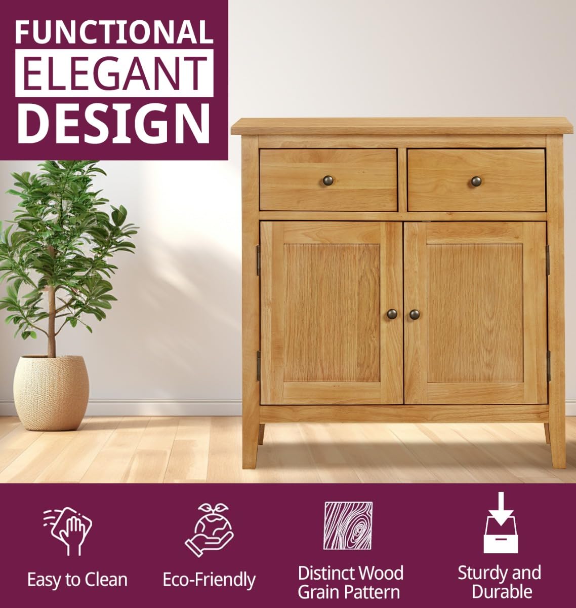 Hallowood Furniture Aston Oak Small Sideboard with 2 Drawers and Cupboard