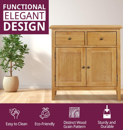 Hallowood Furniture Aston Oak Small Sideboard with 2 Drawers and Cupboard