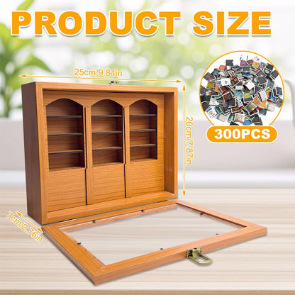SGZIOO Anxiety Bookshelf Shake Away Your Anxiety, Mini Bookshelf and 300 Pcs Mini Books, Wooden Miniature Library, for Stress & Anxiety Relief