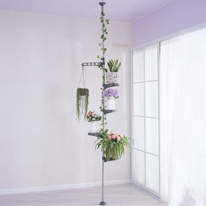 Hershii 5-Layer Indoor Plant Stand Pole Spring Tension Rod Corner Flower Display Rack Holder Adjustable Telescopic Floor to Ceiling Shelf Space Saving