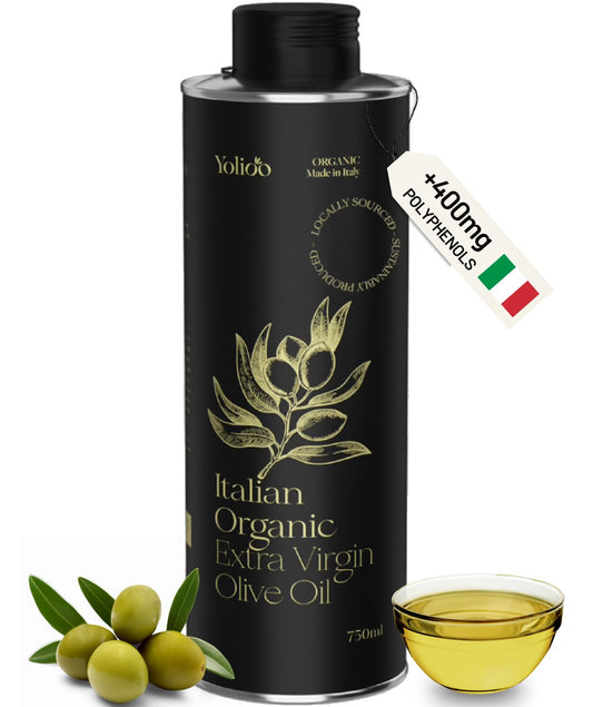 100% Italian Organic Olive Oil Extra Virgin | High Polyphenols Cold Pressed & Early Harvest from Tuscany | Extra Virgin Olive Oil (0.75l)