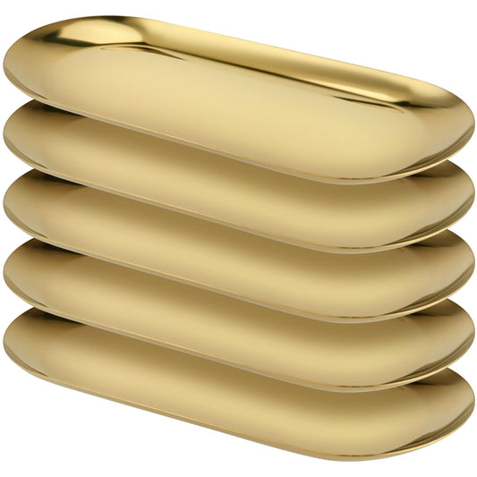 YUENPUN 5 PCS Gold Oval Mirror Trays, Stainless Steel Jewellery Trays, Vanity Tray for Makeup, Jewellery, Small Item Organising, 23 x 9cm