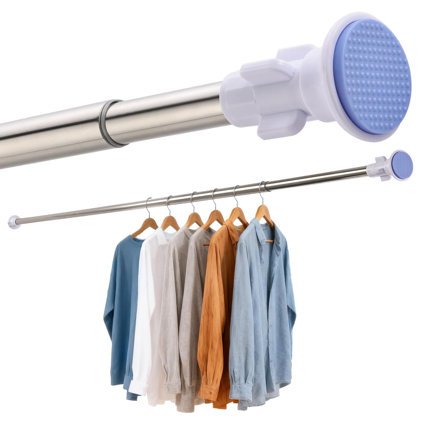 Shower Curtain Pole Tension Rods for Curtains Shower Curtain Rail Extendable Curtain Poles No Drill for Window Bathroom Bedroom and Doorway 130-240cm