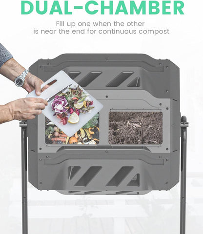 SQUEEZE master 160L Dual Chamber Compost Tumbler Bin Capacity rotatable, Better Air Circulation Efficient Compost, Rotating Tumbling Composter Bin for