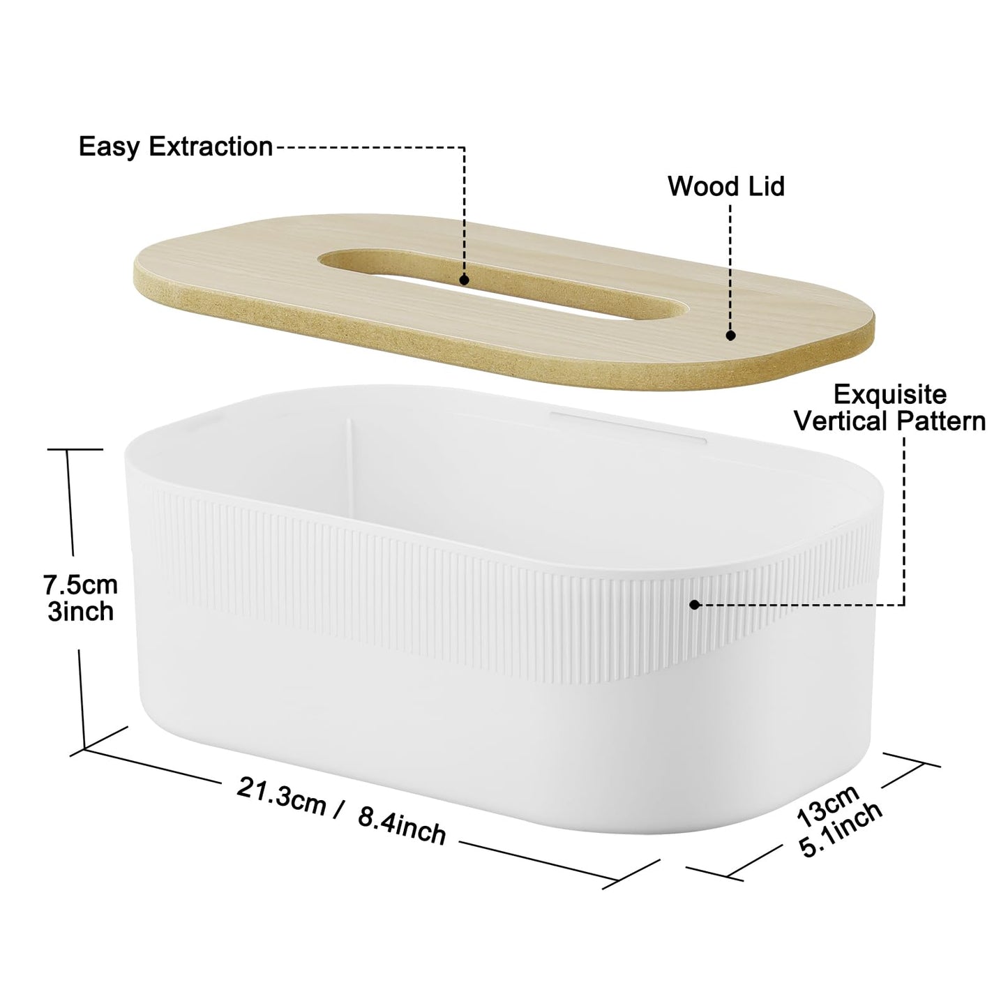 Tuevob Tissue Box Holder with Wooden Top Rectangular Cube Toilet Facial Paper Towel Wet Wipe Dispenser Tissue Box Car Bathroom Kitchen Decorative