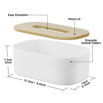 Tuevob Tissue Box Holder with Wooden Top Rectangular Cube Toilet Facial Paper Towel Wet Wipe Dispenser Tissue Box Car Bathroom Kitchen Decorative