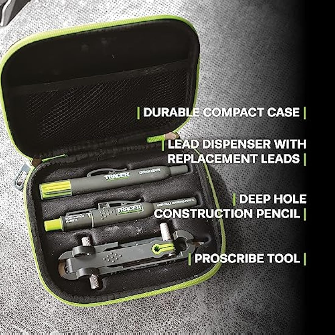 Tracer ProScribe Tool with Deep Hole Pencil, Lead Holster and Carry Case (DIY, Woodworking, and Carpentry Multi-Function Scribe Tool)