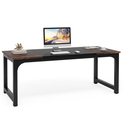 Tribesigns Modern Computer Desk, 70 inch Large Office Desk Computer Table Study Writing Desk Workstation for Home Office, Black Metal Frame