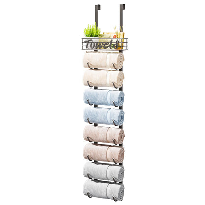 HapiRm Over Door Towel Rack - Towel Storage Rack Wall Mounted with Metal Shelf Basket