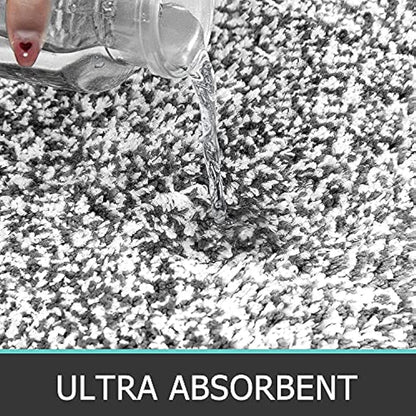 Pauwer Ultra Soft Bathroom Mat Sets 3 Piece Luxury Non Slip Absorbent Bath and Toilet Mat Set Machine Washable Bath Floor Rug Shower Rug, Dark Grey