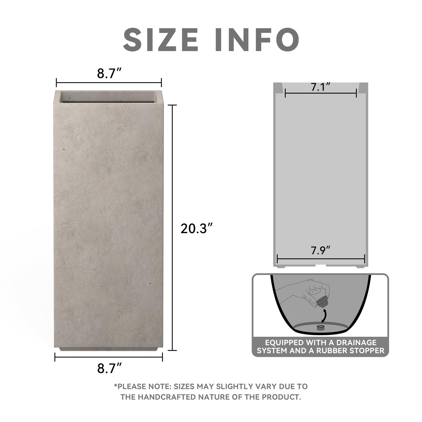 Kante Modern Rectangle Outdoor Planters, Weathered Concrete, 20.3" H