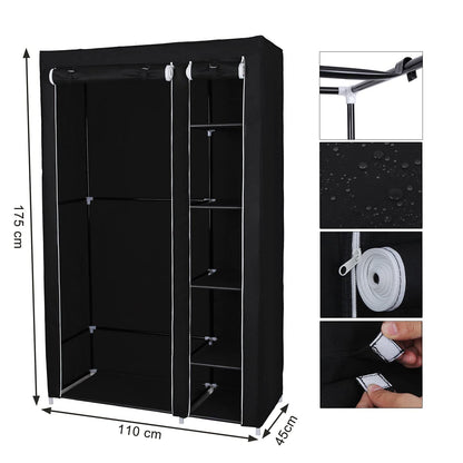 SONGMICS Double Canvas Wardrobe Clothes Storage Organiser Black, 110 x 45 x 175 cm LSF007