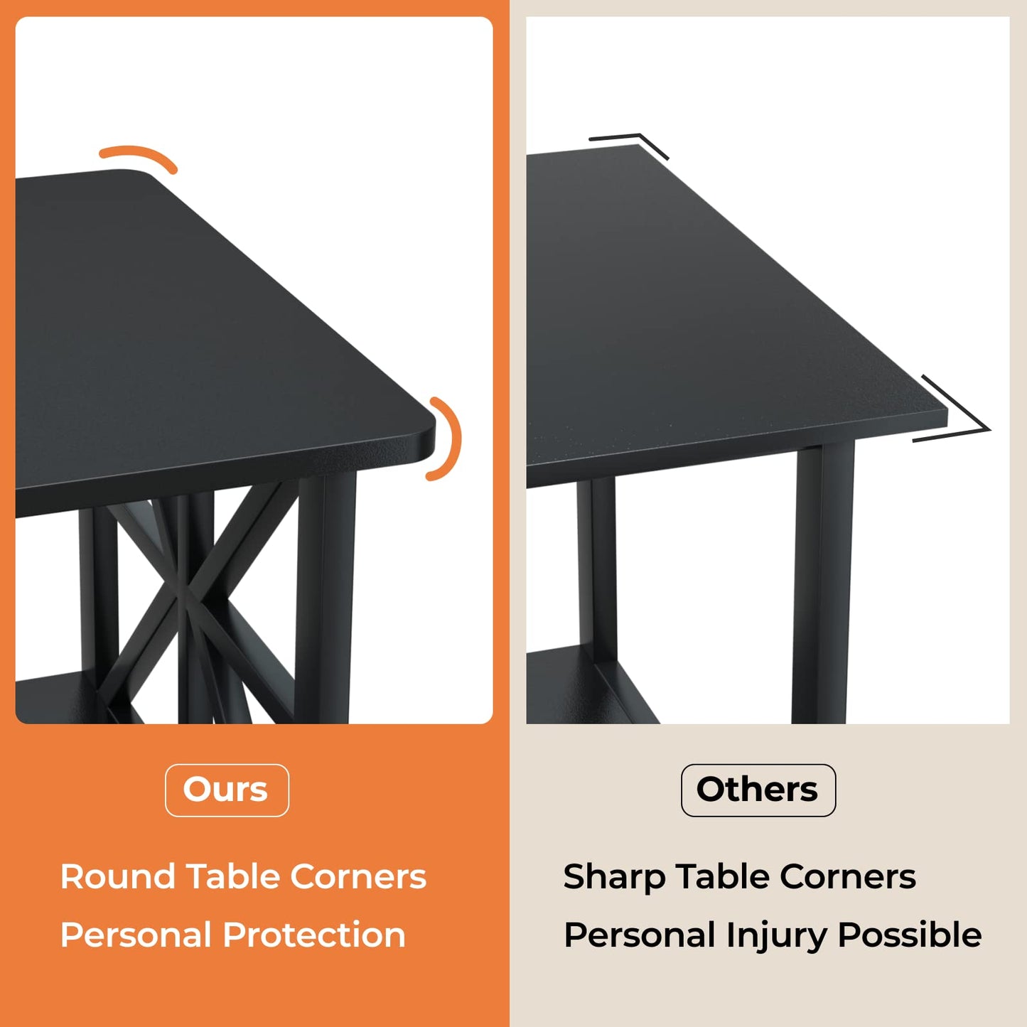 GreenForest Coffee Table with 2-Tier Storage,100 cm Living Room Table with Round Corner, Center Table with X-Frame Design for Home Office,Black