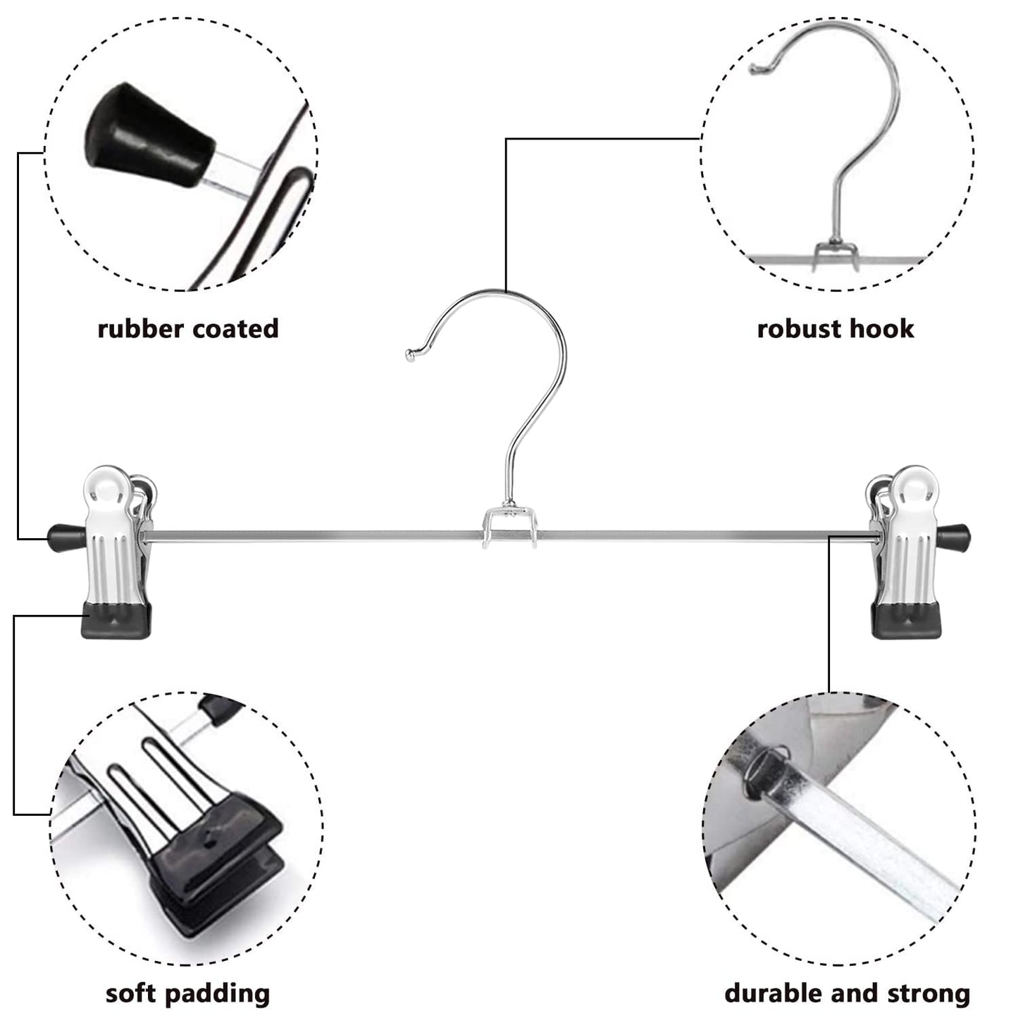 NORTHERN BROTHERS Pants-Hangers-50PCS-Skirt-Hangers-Pant-Hangers-with Clips Slack Hangers Pants Trouser Hangers Clothes Hangers for Pants
