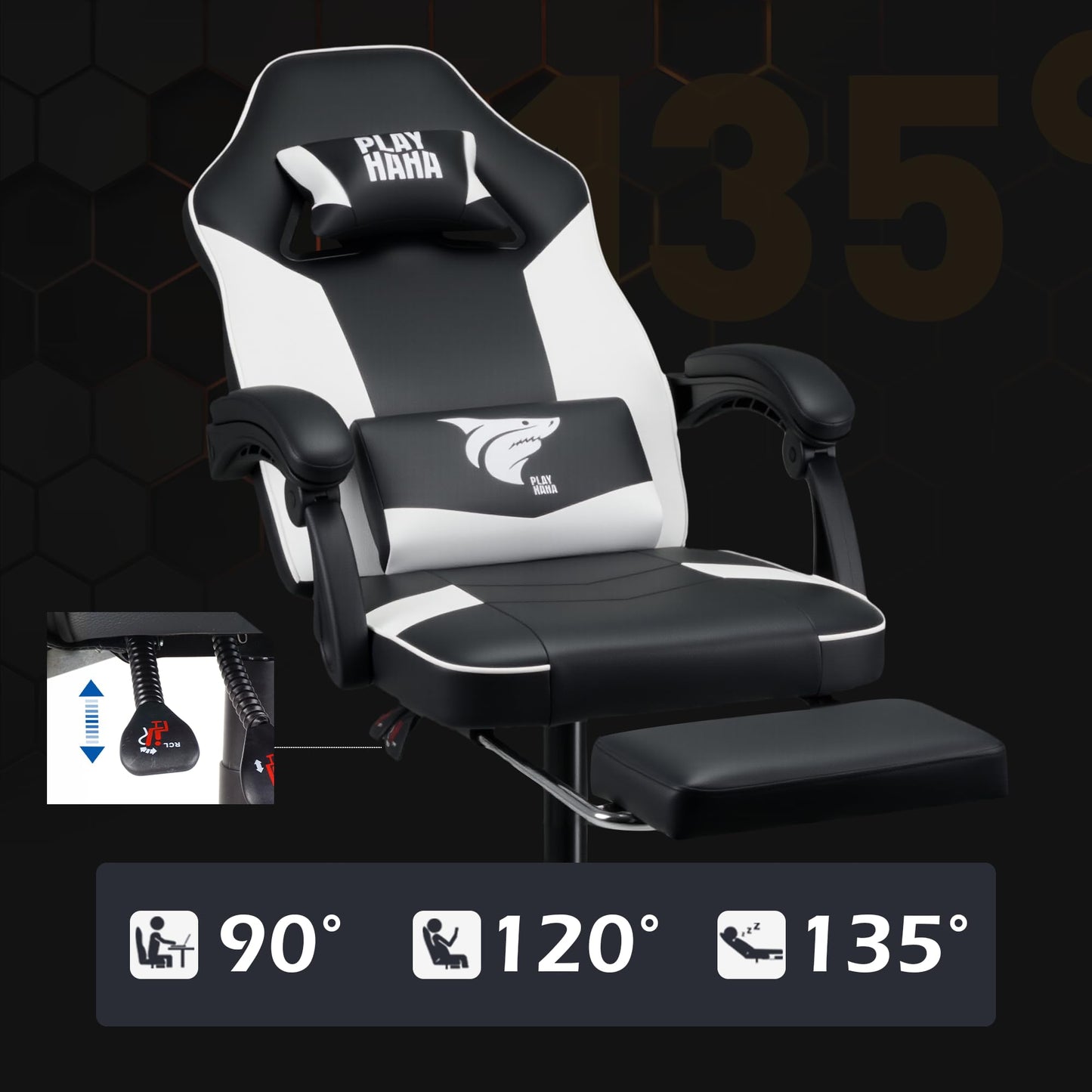 Play haha.Ergonomic Gaming Chair with Footrest, High Back Office Chair with Lumbar Support and Headrest