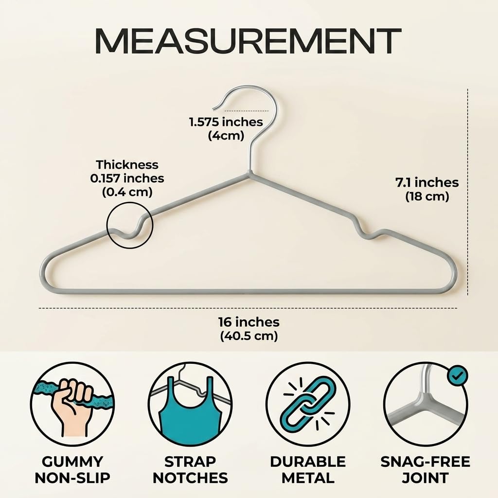 Super Doopers PVC Coated Metal Hangers - Metal Wire Hangers with Non-Slip Notches - Heavy Duty, Slim & Space-Saving Storage Holders for Clothes