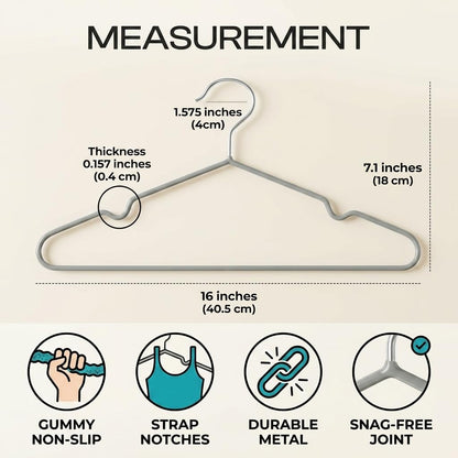 Super Doopers PVC Coated Metal Hangers - Metal Wire Hangers with Non-Slip Notches - Heavy Duty, Slim & Space-Saving Storage Holders for Clothes