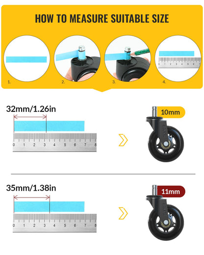 HOLKIE Office Chair Casters Wheels Black 10x22mm 3 Inch Fit 1KEA ONLY Black Castors Replacement for Carpet and Hardwood Floor