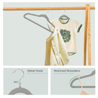 ManGotree 14 Inch Kids Velvet Hangers Felt Children's Hangers 22 Pack Grey