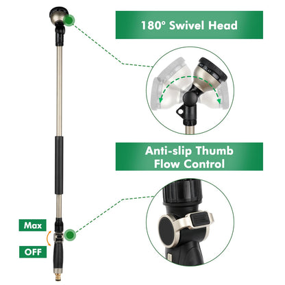 RESTMO Watering Lance Heavy Duty, 94cm Metal Spray Lance | 180? Adjustable Ratcheting Head | 10 Spray Patterns Hose Wand, Perfect Garden Long Sprayer