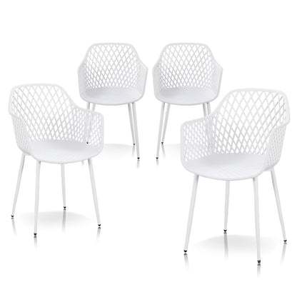 TAO ONE Dining Chairs with Arms, Modern Hollow Back Design Patio Dining Chairs, Living Room Plastic Armrest Side Chair