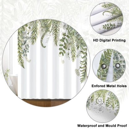 Uiiooazy Green Eucalyptus Shower Curtain, Sage Green Leaves Pattern Bath Curtain Mildew and Mould Resistant Waterproof Polyester Fabric Washable