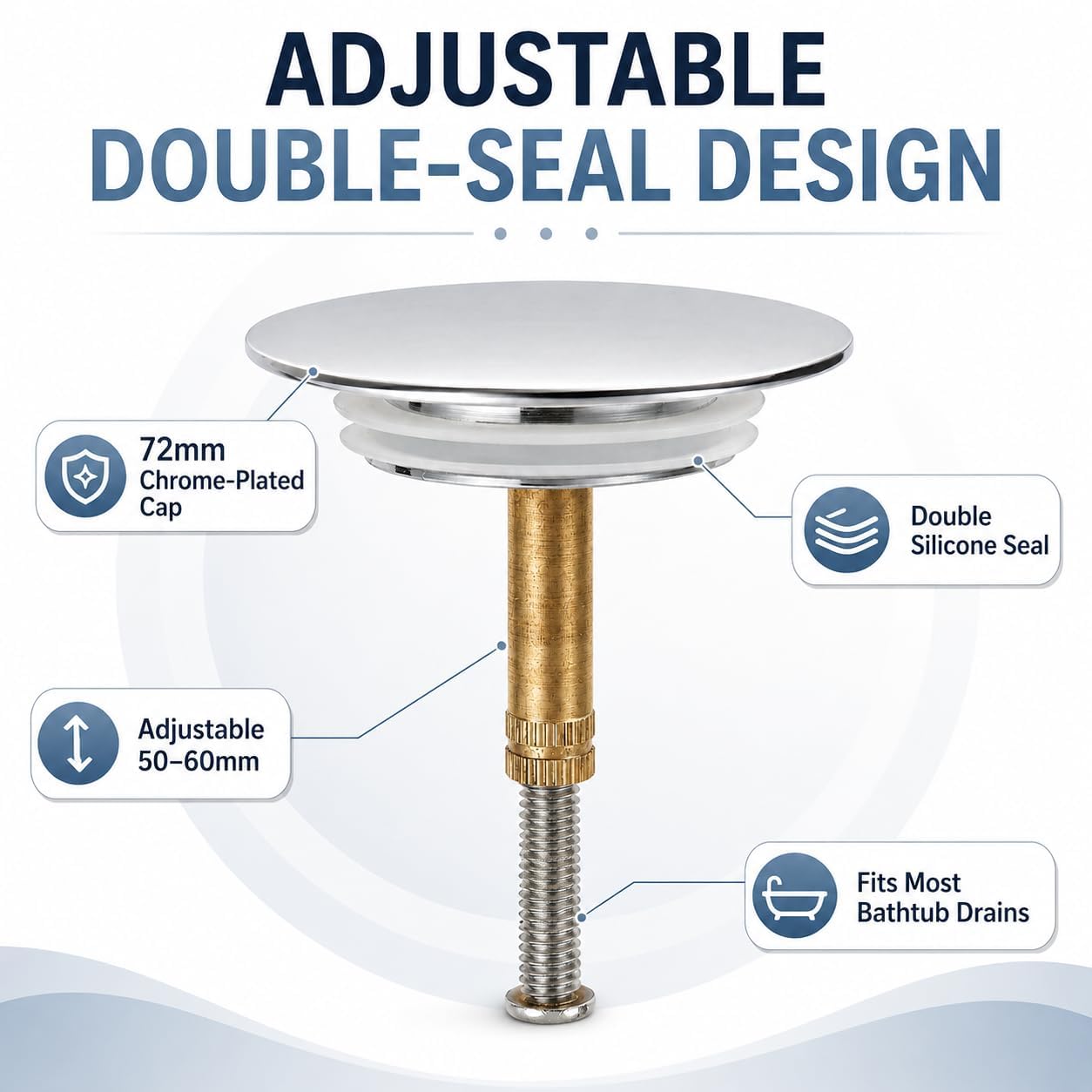 Bath Tub Plug Replacement, 72mm Chrome Plated Drain Plug