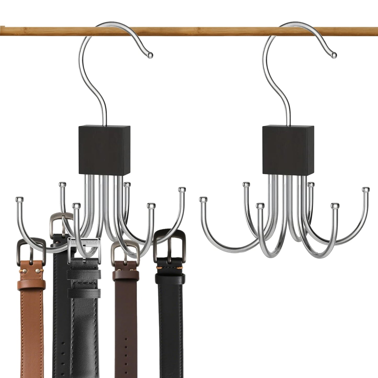2Pcs Belt Hanger for Closet, Belt Hanger for Wardrobe, Rotatable Hanging Holder with 6 Hooks