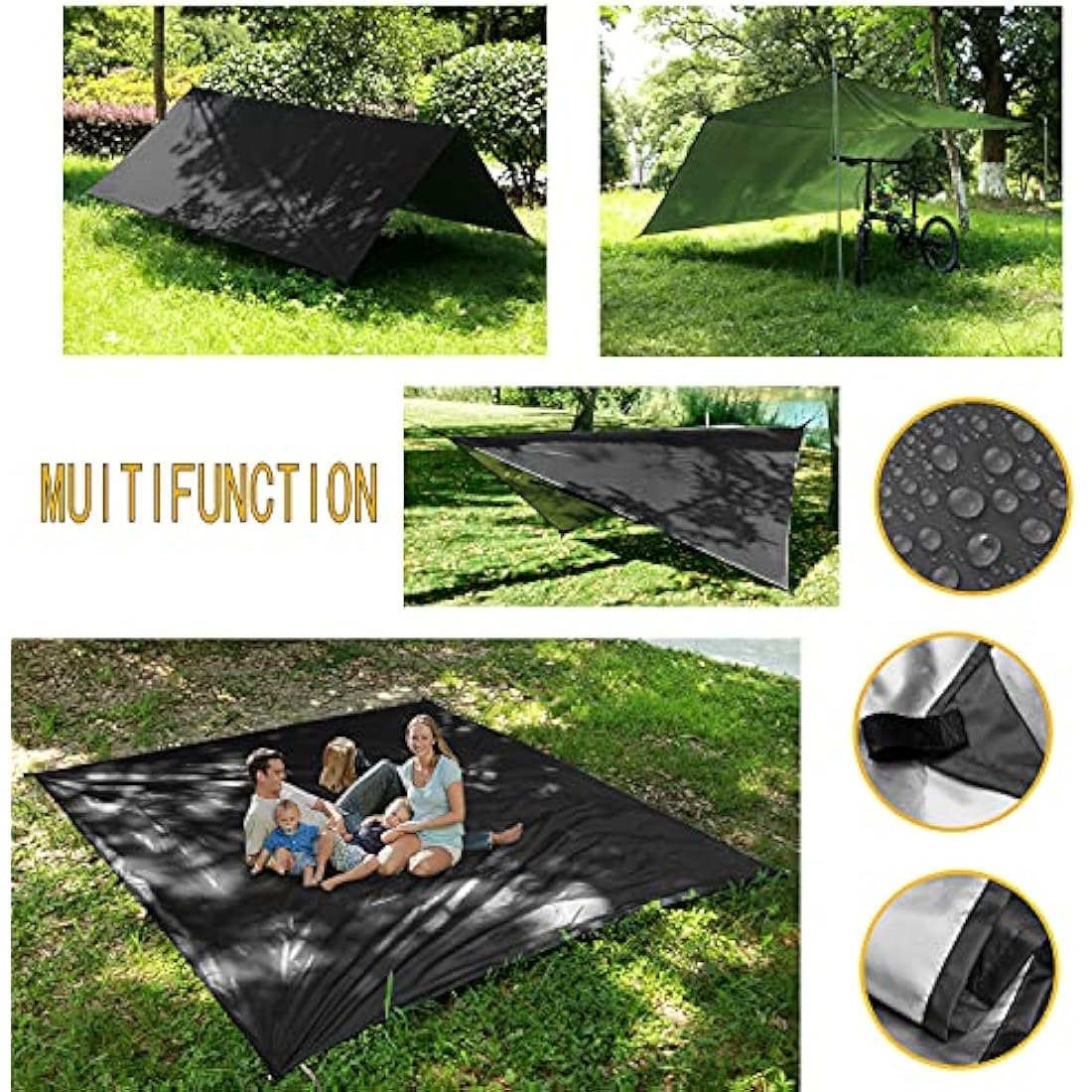 Oversized rain rope tarp and camping hammock with mosquito net, portable single double hammock with tree strap hammock set for camping, backpacking hikes, outdoor backyard