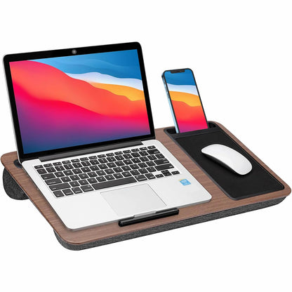 Multi-Purpose Home Office Lap Desk Laptop Tray Bed Desk With Mouse Pad and Phone Tablet Holder - Walnut