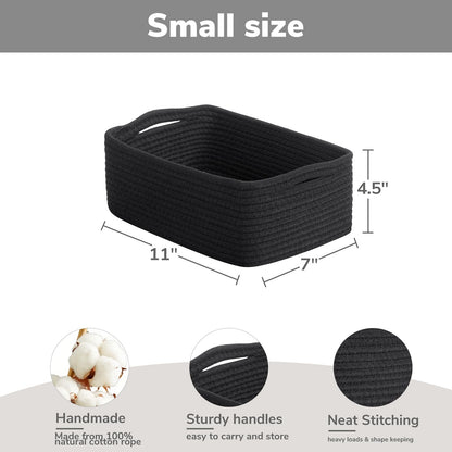 TIMEYARD 3 Pack Woven Rope Shelf Basket Storage Baskets Black
